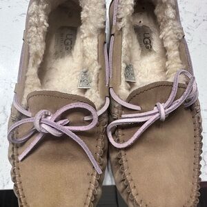UGG Women's Chestnut Suede Moccasins with Light Pink Laces